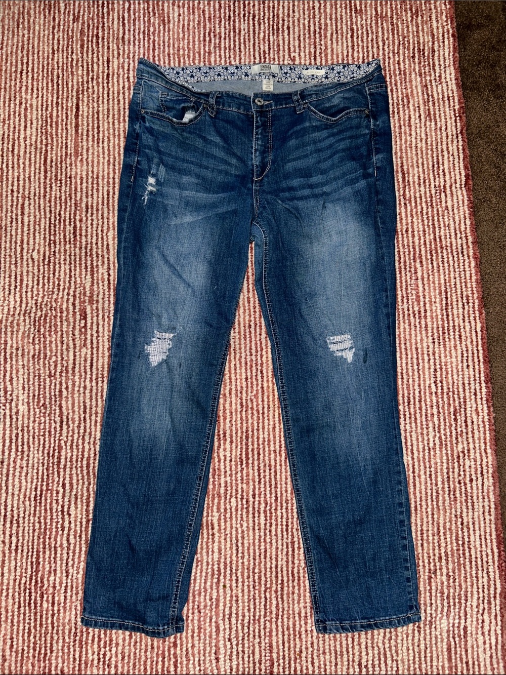 Vintage America Straight Leg Distressed Jeans - Blue - Picture 1 of 4